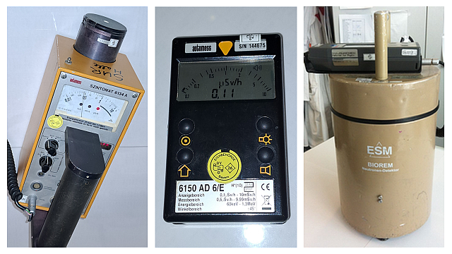Beispiele von ODL-Messgeräten. Rechts eine ODL-Messgerät für Neutronen.